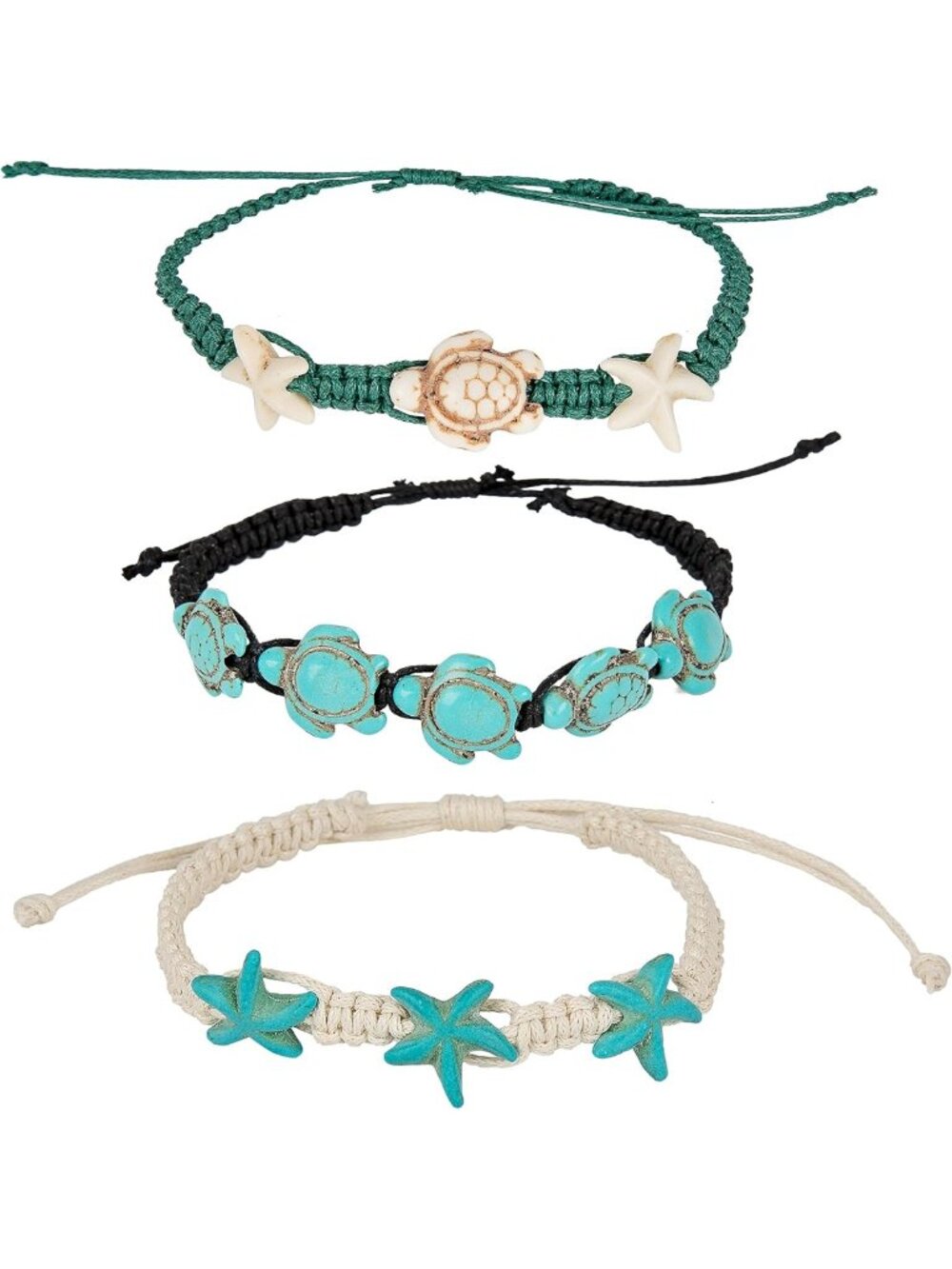 Beachy Howlite Turtle Starfish Bracelet & Anklet Set | Ocean-Inspired Jewelry